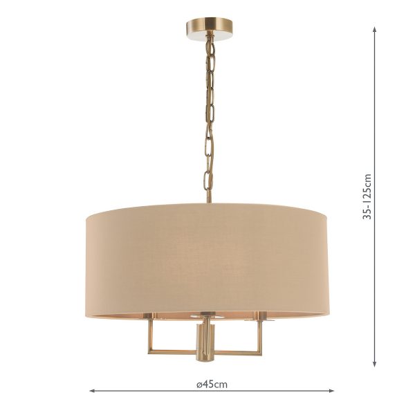Jamelia 3 Light Shadelier Antique Brass Taupe Shade - Image 3