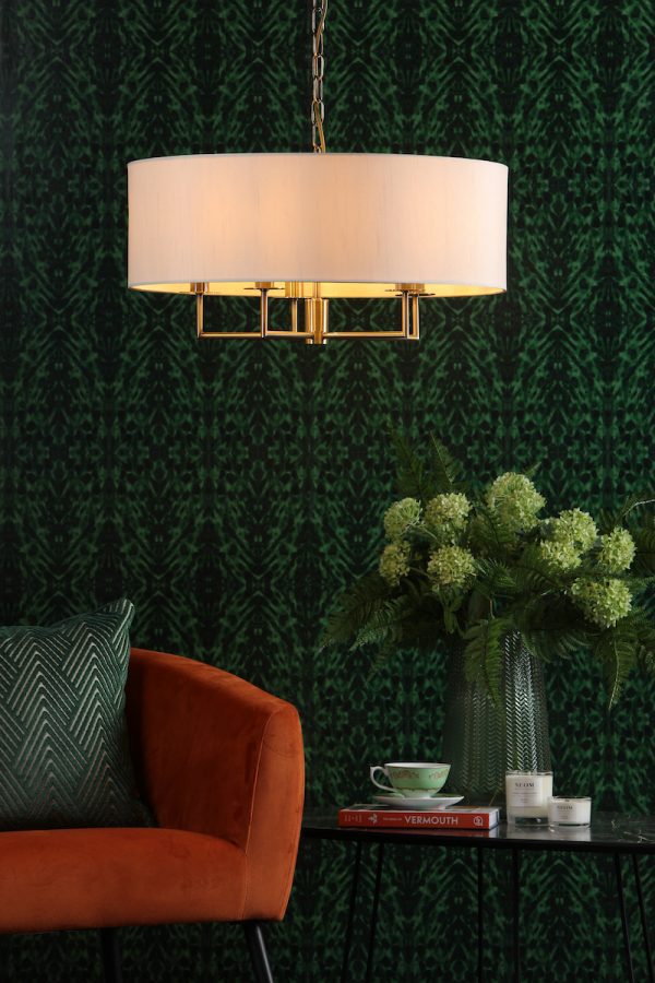 Jamelia 5 Light Shadelier Antique Brass Taupe Shade - Image 3