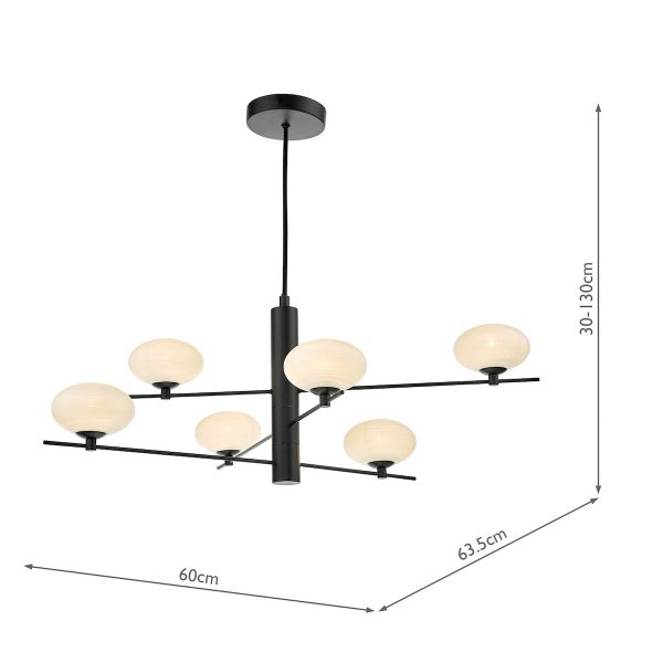 Jasper 6 Light Pendant Matt Black Opal Glass - Image 8