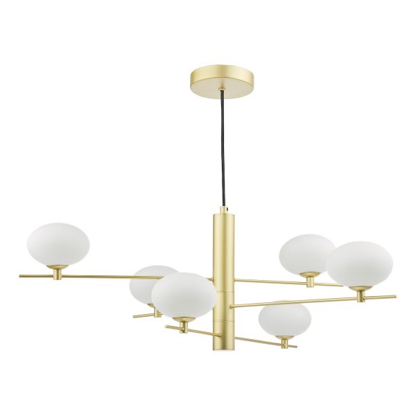 Jasper 6 Light Pendant Satin Gold and Opal Glass - Image 2