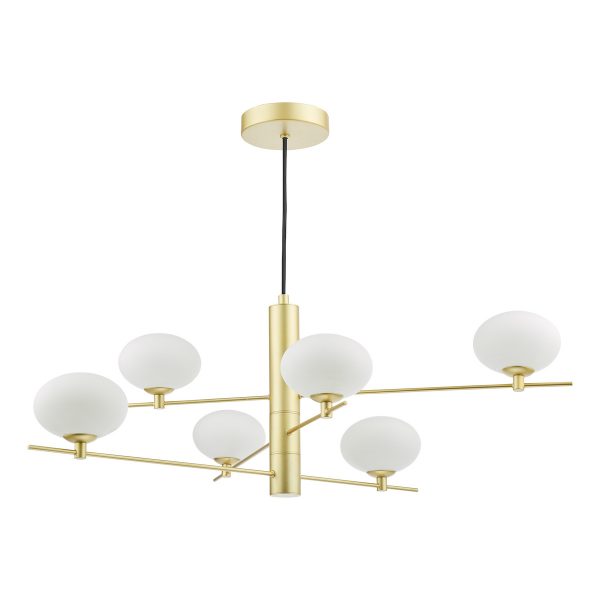 Jasper 6 Light Pendant Satin Gold and Opal Glass - Image 4