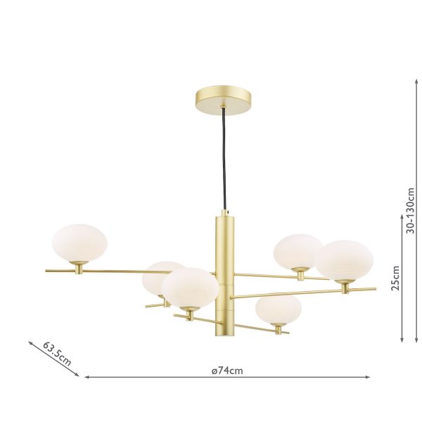 Jasper 6 Light Pendant Satin Gold and Opal Glass - Image 8