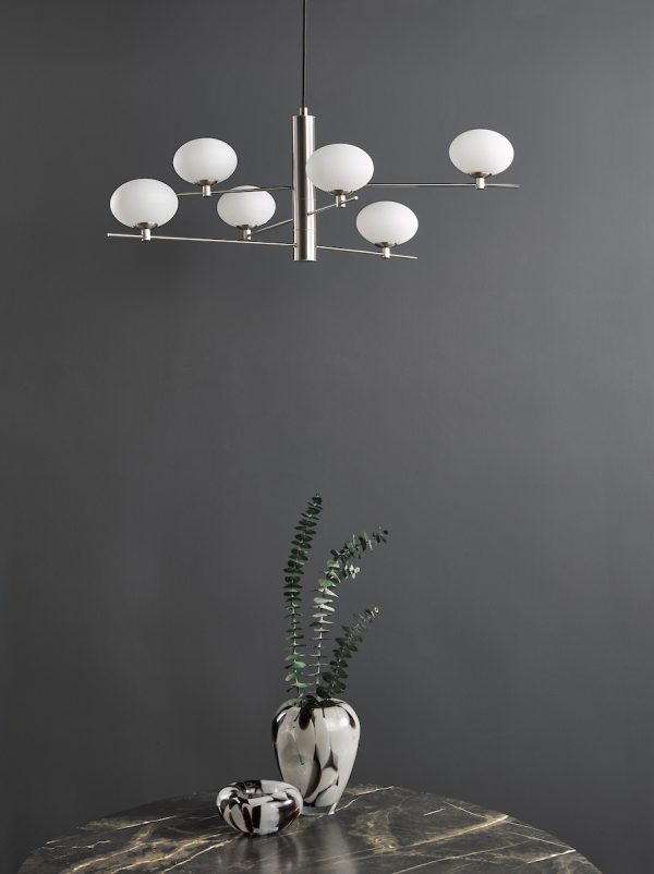 Jasper 6 Light Pendant Satin Nickel and Opal Glass - Image 7