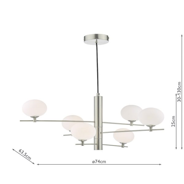 Jasper 6 Light Pendant Satin Nickel and Opal Glass - Image 10