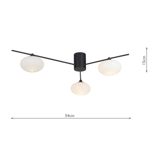 Jasper 3 Light Semi Flush Matt Black Opal glass - Image 6