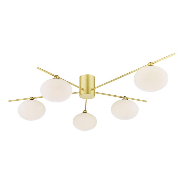 Jasper 5 Light Semi-Flush Satin Gold and Opal Glass