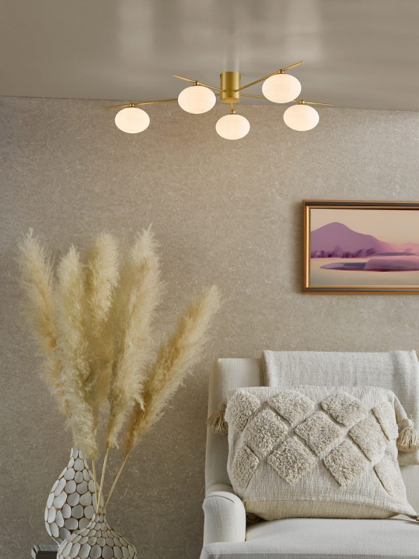 Jasper 5 Light Semi-Flush Satin Gold and Opal Glass - Image 6