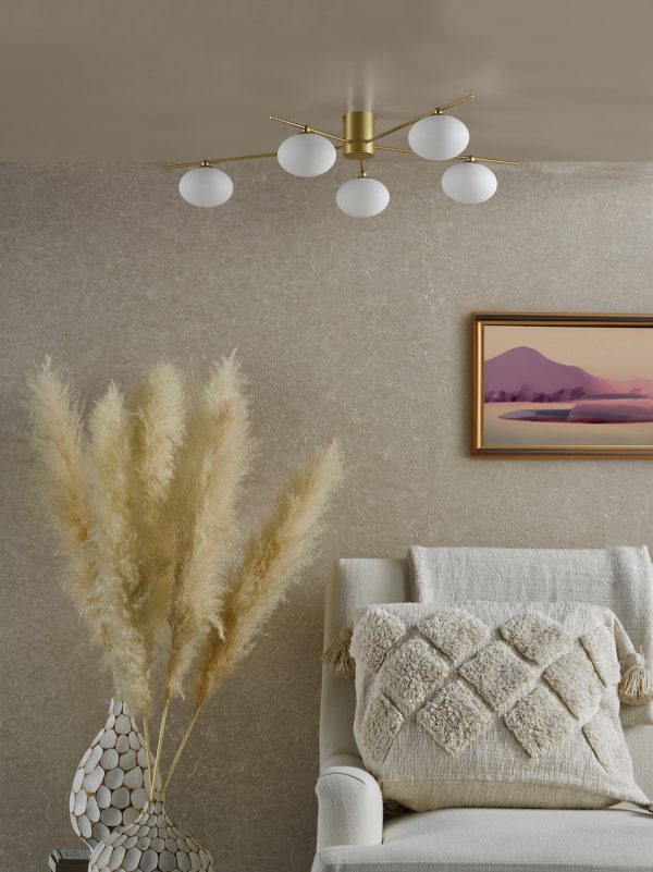 Jasper 5 Light Semi-Flush Satin Gold and Opal Glass - Image 7