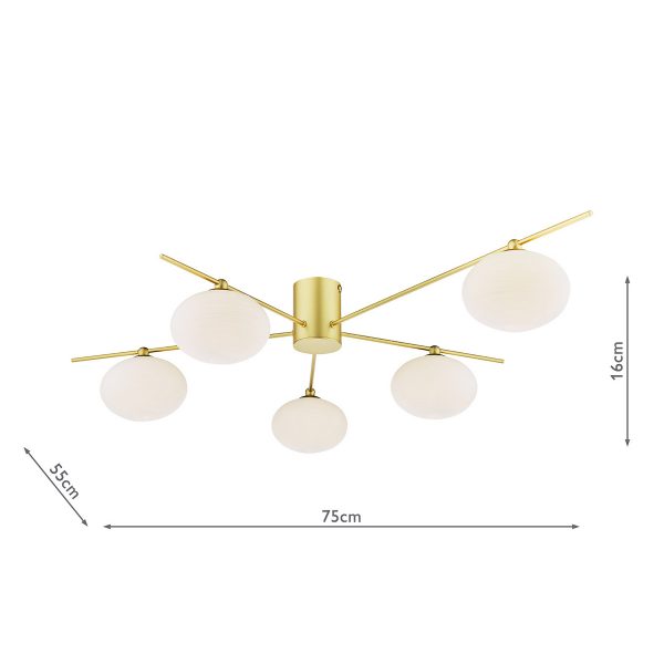 Jasper 5 Light Semi-Flush Satin Gold and Opal Glass - Image 8