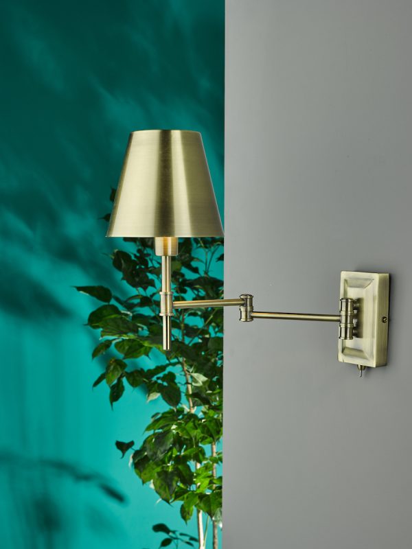 Kensington 1 Light Swing Arm Wall Light Antique Brass - Image 5