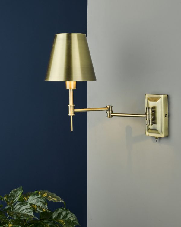 Kensington 1 Light Swing Arm Wall Light Antique Brass - Image 6