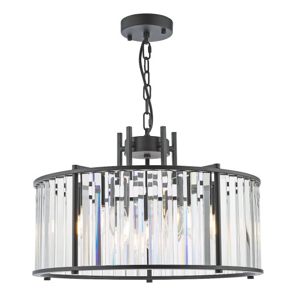 Kiran 5 Light Pendant Satin Black and Glass