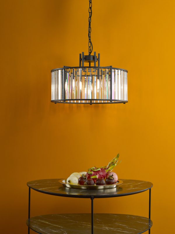 Kiran 5 Light Pendant Satin Black and Glass - Image 5