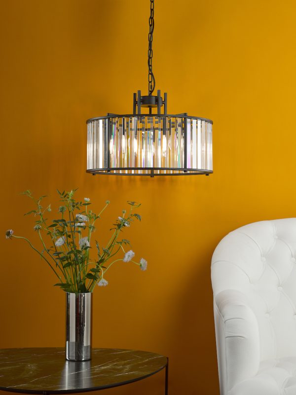 Kiran 5 Light Pendant Satin Black and Glass - Image 7