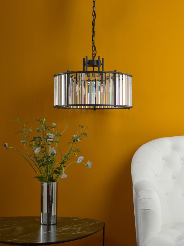 Kiran 5 Light Pendant Satin Black and Glass - Image 8