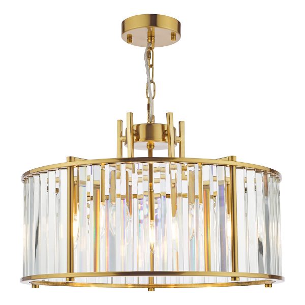 Kiran 5 Light Pendant Natural Brass and Glass