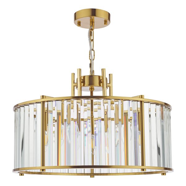 Kiran 5 Light Pendant Natural Brass and Glass - Image 2