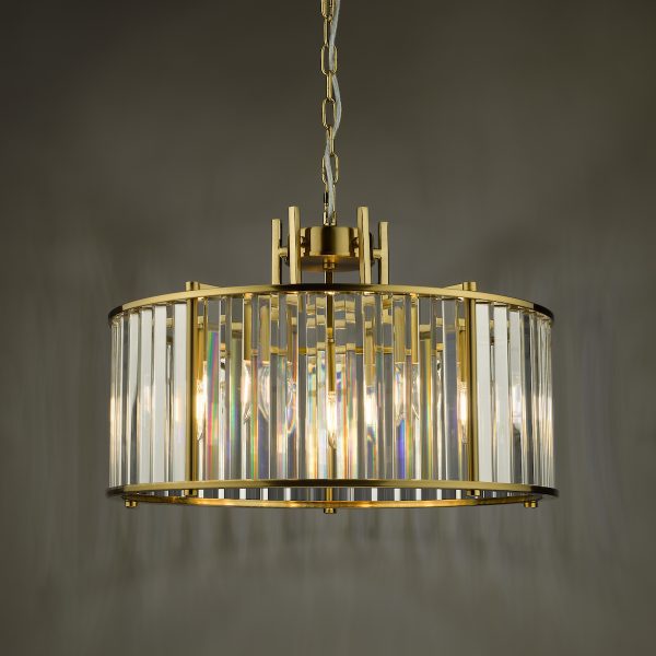 Kiran 5 Light Pendant Natural Brass and Glass - Image 4