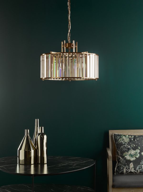 Kiran 5 Light Pendant Natural Brass and Glass - Image 6