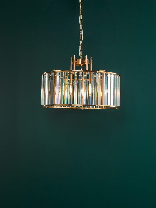Kiran 5 Light Pendant Natural Brass and Glass - Image 7