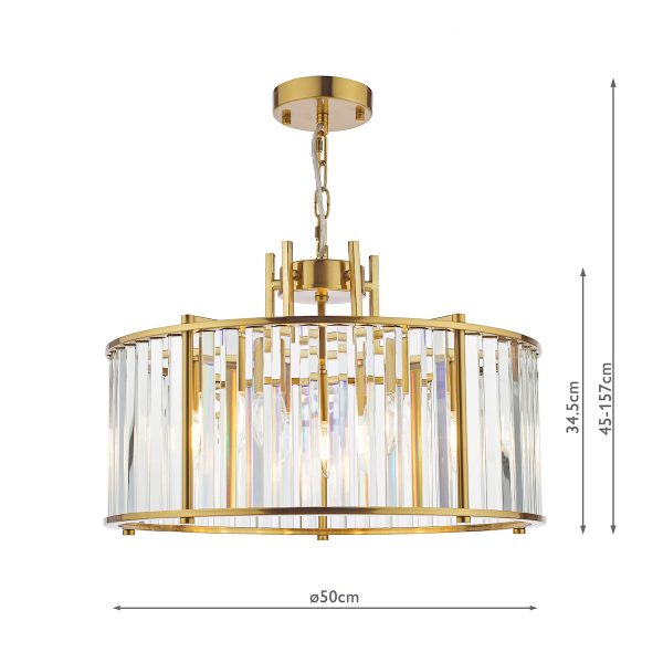 Kiran 5 Light Pendant Natural Brass and Glass - Image 9