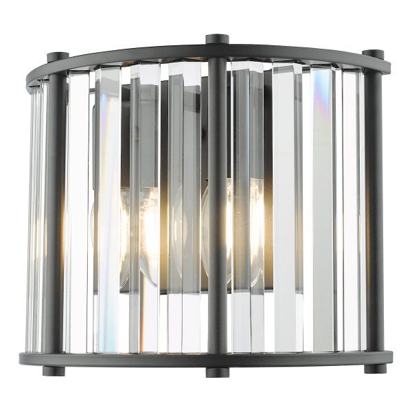 Kiran 2 Light Wall Light Satin Black and Glass