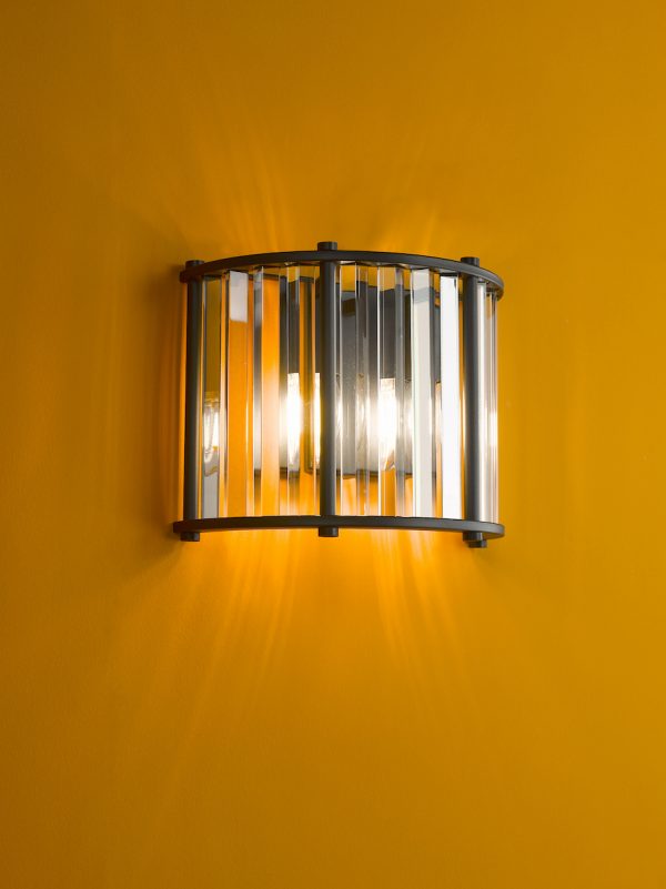Kiran 2 Light Wall Light Satin Black and Glass - Image 5