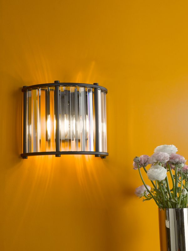 Kiran 2 Light Wall Light Satin Black and Glass - Image 7