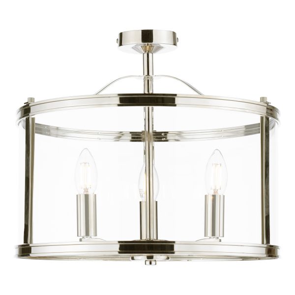Laura Ashley Harrington 3 Light Semi-Flush Polished Nickel and Glass