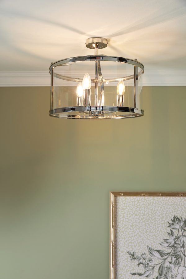 Laura Ashley Harrington 3 Light Semi-Flush Polished Nickel and Glass - Image 3