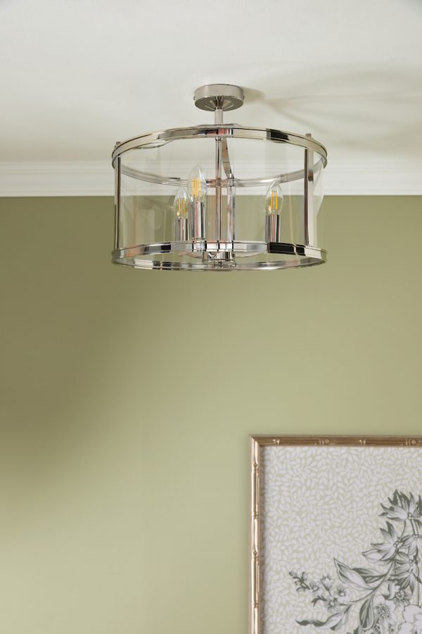 Laura Ashley Harrington 3 Light Semi-Flush Polished Nickel and Glass - Image 4