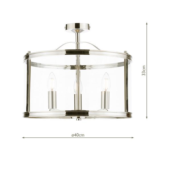 Laura Ashley Harrington 3 Light Semi-Flush Polished Nickel and Glass - Image 5