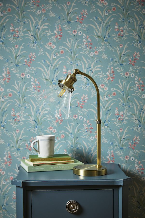 Laura Ashley Isaac Desk Lamp Antique Brass and Glass - Image 5