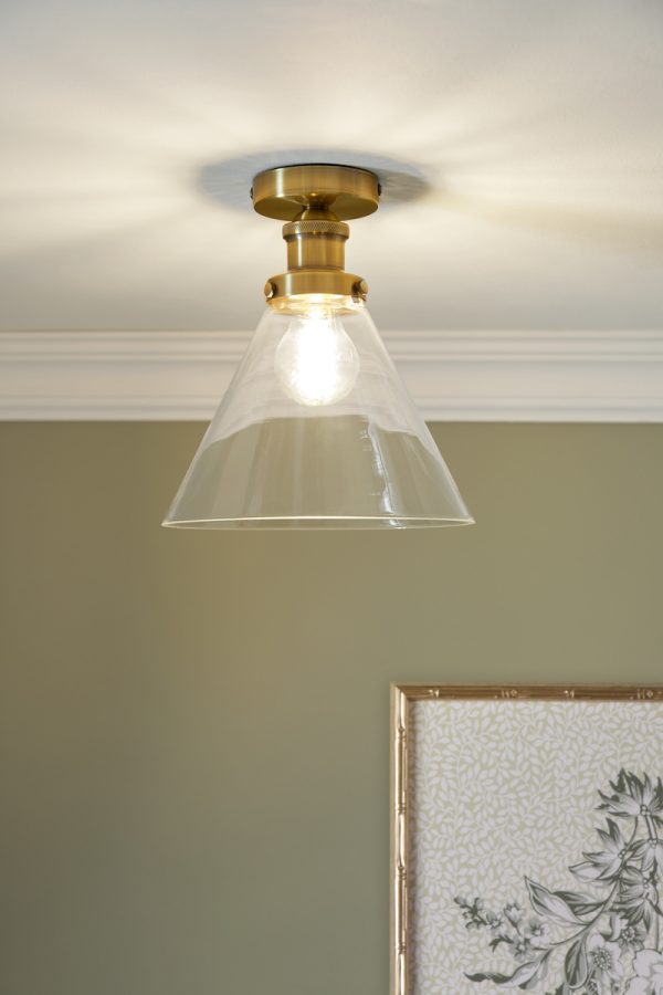 Laura Ashley Isaac Semi-Flush Antique Brass and Glass - Image 4
