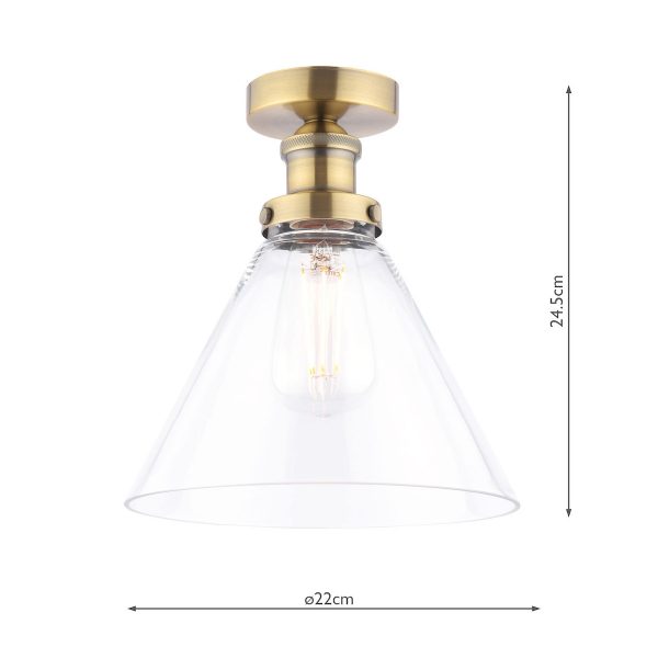 Laura Ashley Isaac Semi-Flush Antique Brass and Glass - Image 6