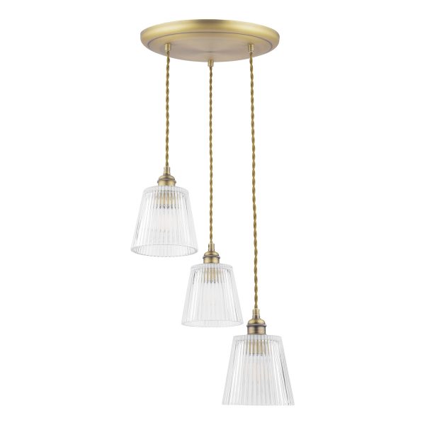 Laura Ashley Callaghan 3 Light Pendant Antique Brass and Glass - Image 2