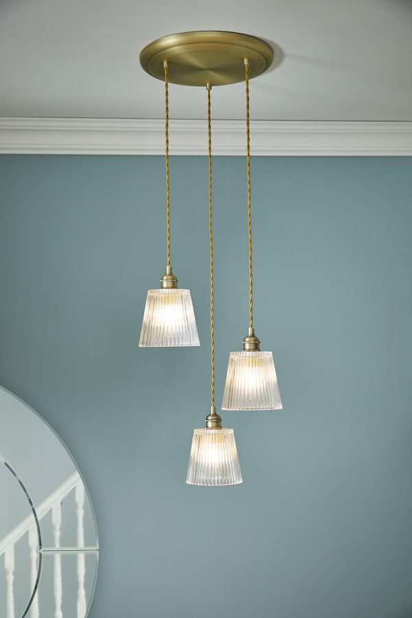 Laura Ashley Callaghan 3 Light Pendant Antique Brass and Glass - Image 4
