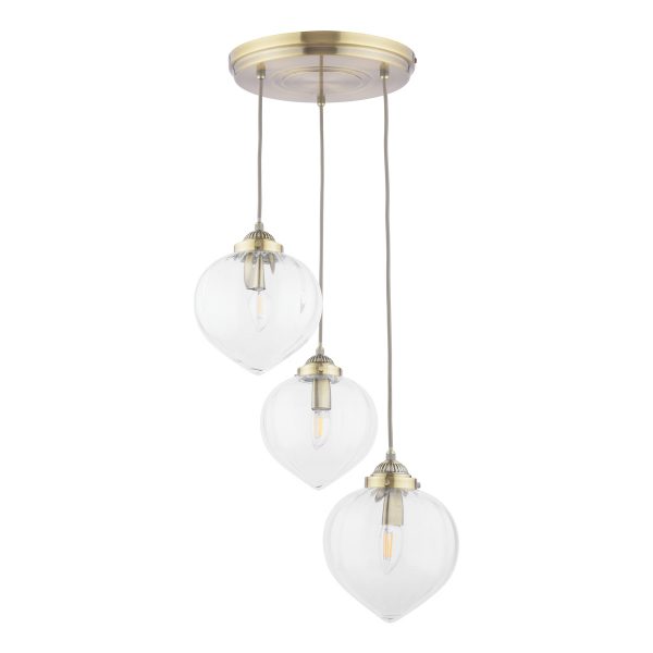 Laura Ashley Whitham 3 Light Cluster Pendant Antique Brass and Glass - Image 2