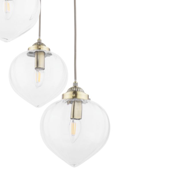 Laura Ashley Whitham 3 Light Cluster Pendant Antique Brass and Glass - Image 3