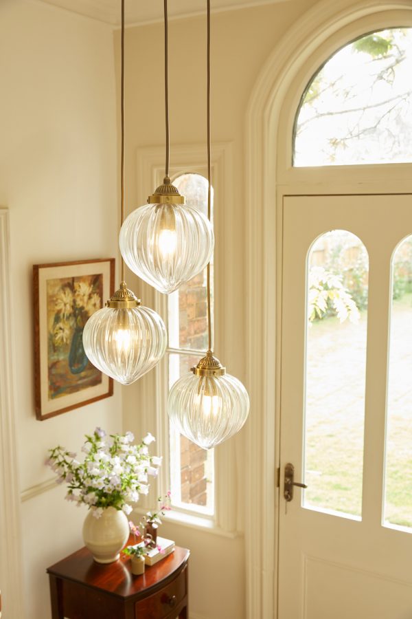 Laura Ashley Whitham 3 Light Cluster Pendant Antique Brass and Glass - Image 4
