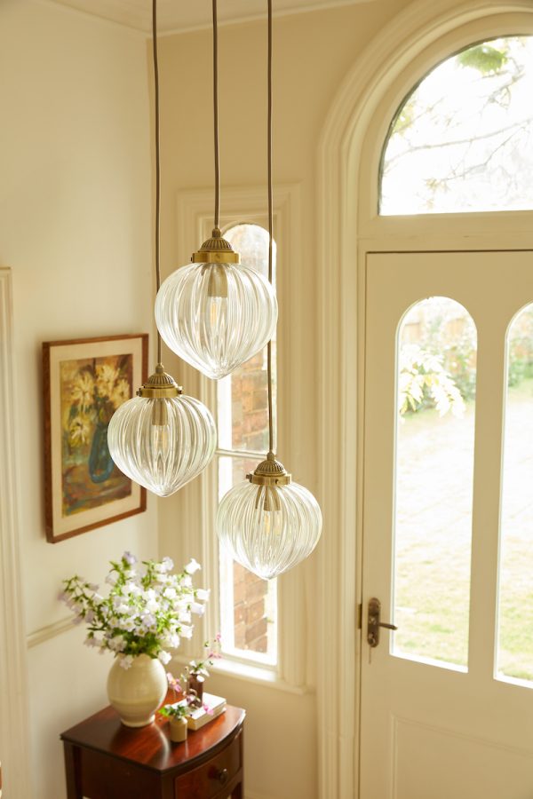 Laura Ashley Whitham 3 Light Cluster Pendant Antique Brass and Glass - Image 5