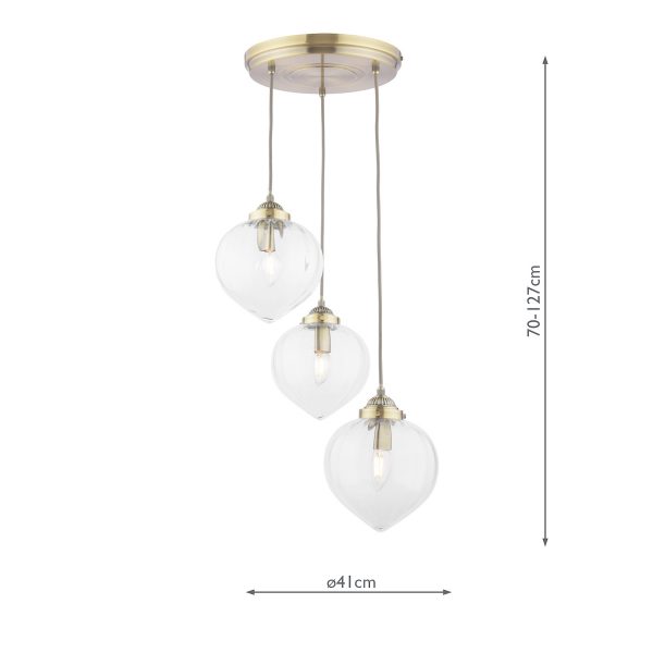 Laura Ashley Whitham 3 Light Cluster Pendant Antique Brass and Glass - Image 6