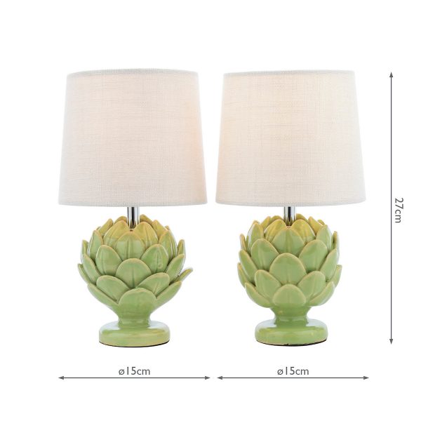 Laura Ashley Artichoke Twin Pack Table Lamp Green With Shade - Image 6