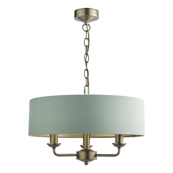 Laura Ashley Sorrento 3 Light Shadelier Matt Antique Brass and Green With Shade - Image 2