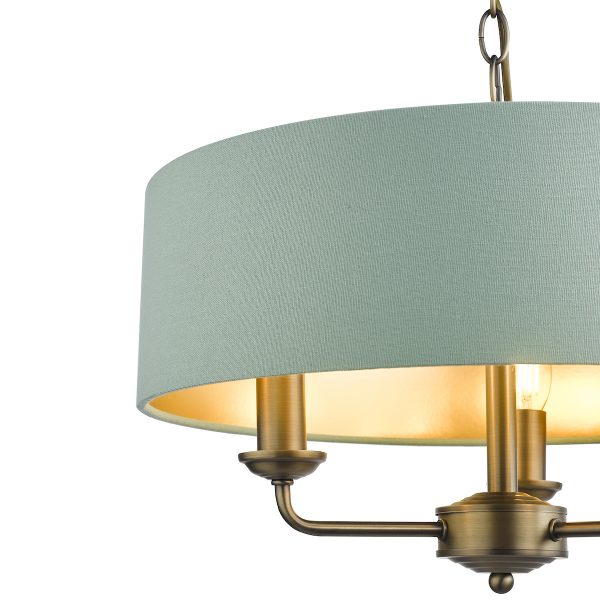 Laura Ashley Sorrento 3 Light Shadelier Matt Antique Brass and Green With Shade - Image 4