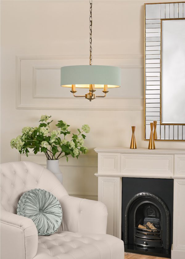 Laura Ashley Sorrento 3 Light Shadelier Matt Antique Brass and Green With Shade - Image 5