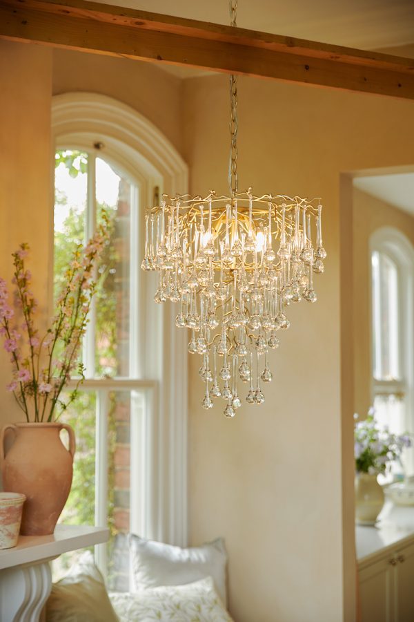 Laura Ashley Willow 4 Light Pendant Satin Champagne and Crystal - Image 4