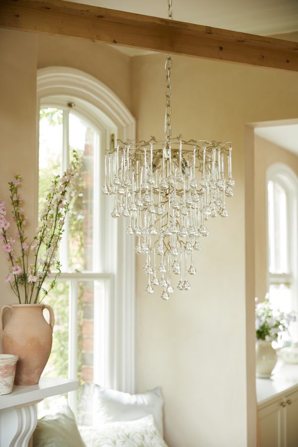 Laura Ashley Willow 4 Light Pendant Satin Champagne and Crystal - Image 5