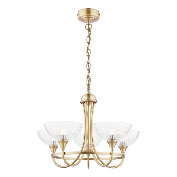 Laura Ashley Wellham 5 Light Armed Pendant Antique Brass and Glass