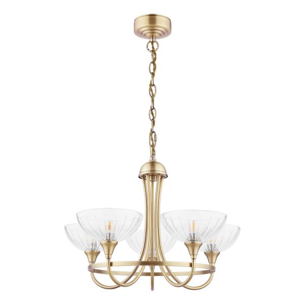 Laura Ashley Wellham 5 Light Armed Pendant Antique Brass and Glass - Image 2